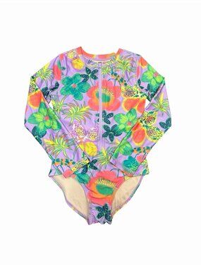 Tea Collection Girls Size 10 Tropical Floral Long Sleeve One Piece Rash Guard 10
